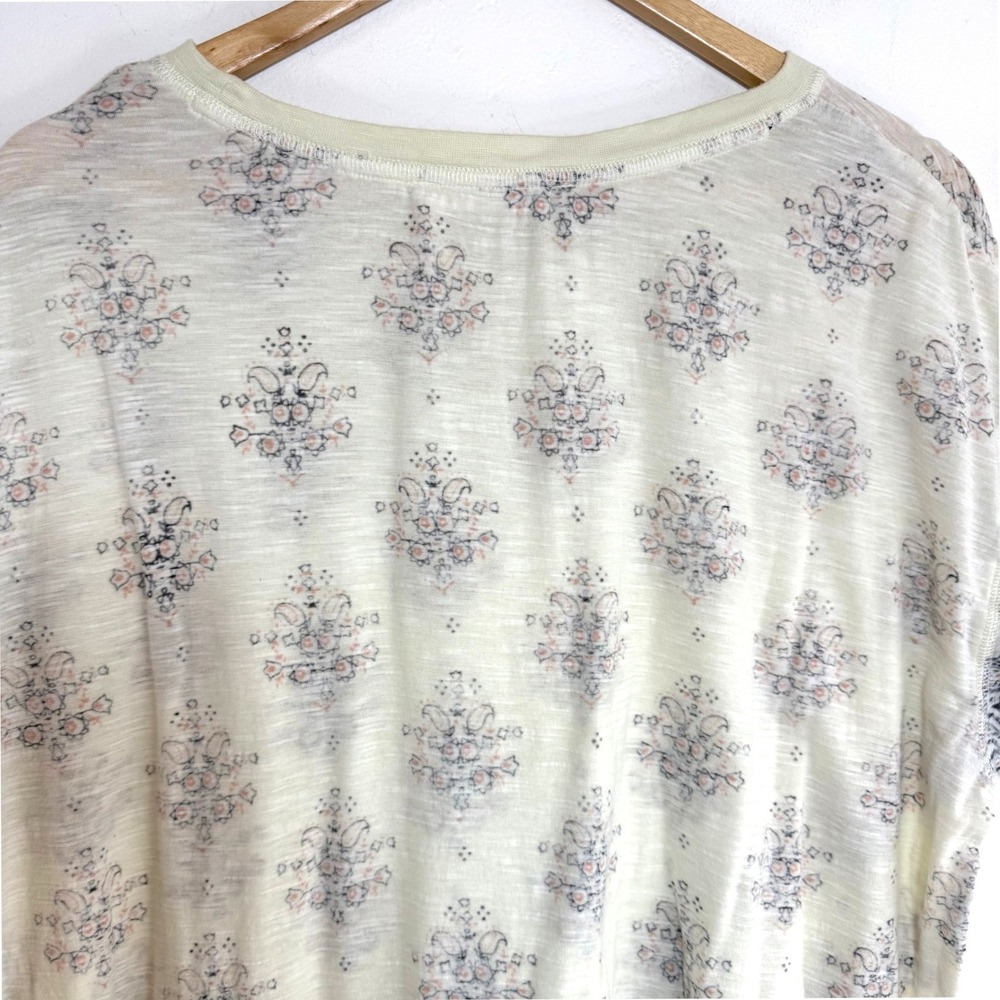 We The Free Tee Boxy Oversized T Shirt Cream Paisley Print Boho Slub Knit Small - Picture 6 of 12